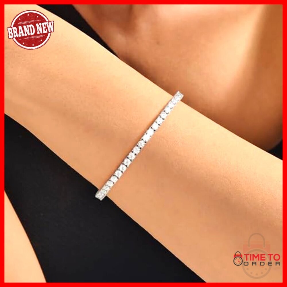 Sterling Silver Tennis Bracelet Elegant Minimal Chic Anniversary Gift - Picture 5 of 7